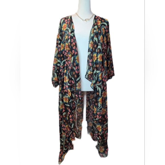 LuLaRoe Sweaters - LuLaRoe Floral Kimono Cardigan - Black, Orange, Green